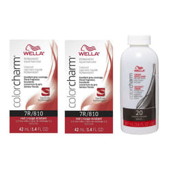 3.6oz) 7R Red Wella Color Charm Permanent Haircolor - 7R + 7R + Developer (Vol. 20