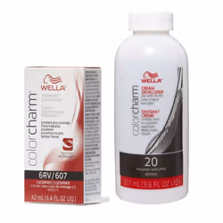 3.6oz) 6RV Cyclamen Wella Color Charm Permanent Haircolor - 6RV+ Developer (Vol. 20