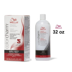 32oz) 6RV Cyclamen Wella Color Charm Permanent Haircolor - 6RV+ Developer (Vol. 20