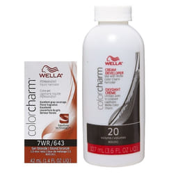 3.6oz) 7WR Tan Blonde Wella Color Charm Permanent Haircolor - 7WR + Developer (Vol. 20