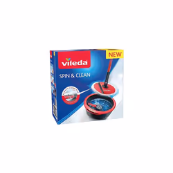 Vileda Spin and Clean Floor Mop and Bucket Set, Spin Mop for Cleaning Floors, Set of 1x Mop 1x Bucket,1 Count (Pack of 1)