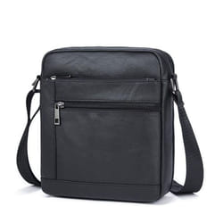 Cowhide Crossbody Bag for Men Casual Leather Bag Square Soft Leather Shoulder Messenger Bag - black, One Size