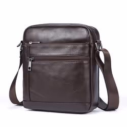 Cowhide Crossbody Bag for Men Casual Leather Bag Square Soft Leather Shoulder Messenger Bag - black, One Size