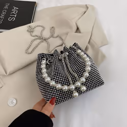 Pearl Handbag, Women&apos;s Fashionable Bright Diamond Shoulder Bag, Net Red, Foreign Style Chain, Cross Body Bucket Bag - si ...