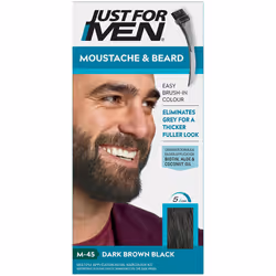 Just For Men Moustache & Beard M45 - Dark Brown Black Dye, Eliminates Grey For a Thicker & Fuller Look With An Applicator Bru ...