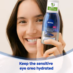 NIVEA Double Effect Waterproof Eye Make-Up Remover (125 ml), Daily Use Face Cleanser for Make-Up and Mascara with Cornflower Extract and Biotin