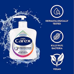 Carex 2 Hour Protection Antibacterial Moisture Hand Wash, Boosted Moisturising Action, Added Vitamin E for Soft Hands, Bulk Buy, Pack of 6 x 250ml