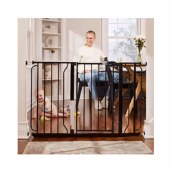 Regalo Easy Step 124cm Extra Wide Baby Gate, Black, Includes 10cm and 30.5cm Extension Kit, 4 Pack of Pressure Mount Kit and ...