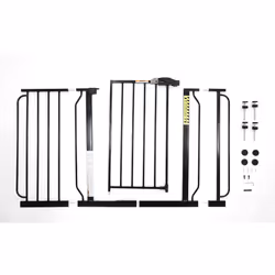 Regalo Easy Step 124cm Extra Wide Baby Gate, Black, Includes 10cm and 30.5cm Extension Kit, 4 Pack of Pressure Mount Kit and 4 Pack of Wall Mount Kit