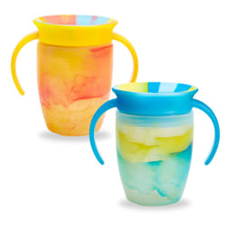 Munchkin Miracle 360 6+ Month 7oz Baby Sippy Cups (2-Pack). Trainer Cup, Spill-Free, Baby Water Bottle with Easy-Grip Handles. (Blue/Yellow)