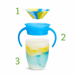 Munchkin Miracle 360 6+ Month 7oz Baby Sippy Cups (2-Pack). Trainer Cup, Spill-Free, Baby Water Bottle with Easy-Grip Handles. (Blue/Yellow)