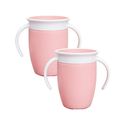 Munchkin Miracle 360 6+ Months Baby Sippy Cups | Free Flow Beaker for Toddlers Baby Water Bottle with Easy-Grip Handles| 207 ml | 2 Pack| Pink