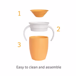 Munchkin Miracle 360 6+ Months Baby Sippy Cups | Free Flow Beaker for Toddlers Baby Water Bottle with Easy-Grip Handles | 207 ml | 2 Pack | Orange