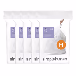 simplehuman Code H 100 Liners, 50% Recycled Custom Fit Bin Bags in Dispenser Packs with Durable Drawstring Tie Handle, 30-35L ...