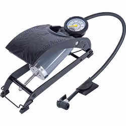 Ring Automotive Single Barrel Foot Pump With Adaptor Kit - Durable Anti-Slip Rubber Tread Plate, Black