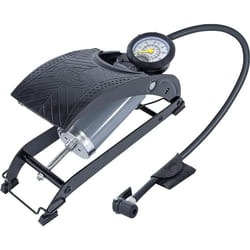 Ring Automotive Single Barrel Foot Pump With Adaptor Kit - Durable Anti-Slip Rubber Tread Plate, Black