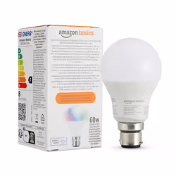 Amazon Basics Smart A60 Multicolor LED Light Bulb, B22 Base, 2.4GHz WiFi, 8W (60W Equivalent), Works with Alexa Only, 1pk