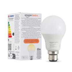 Amazon Basics Smart A60 Dimmable LED Light Bulb, B22 Base, Soft White, 2.4GHz WiFi, 8W, Works with Alexa Only, 1 Pack