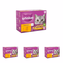 WHISKAS 1+ Cat Pouches Poultry Feasts in Jelly 12 x 85 g (Pack of 4)