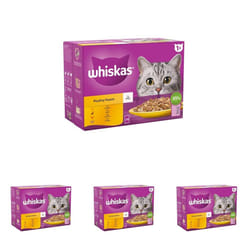 WHISKAS 1+ Cat Pouches Poultry Feasts in Jelly 12 x 85 g (Pack of 4)