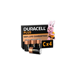 Duracell Plus C Batteries (4 Pack) - Alkaline 1.5V - 100% Life Guaranteed - Reliability For Devices - 0% Plastic Packaging - 10-Year Storage - MN1400