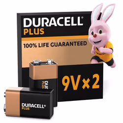 Duracell Plus 9V Batteries (2 Pack) - Alkaline - 100% Life Guaranteed - Reliability For Everyday 0% Plastic Packaging - 5-Yea ...