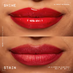 NYX Professional Makeup Lip IV Hydrating Gloss Stain, Lip Gloss, Up to 12HR Hydration, High Pigment, Wet Shine Finish, Red-y. Set. Wet!