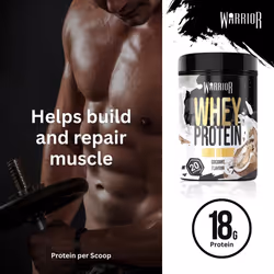 Warrior Whey Protein Powder 500g - Up to 36g* Protein per Shake â Low Sugar - Recovery Drink - Amazing Taste - 20 Servings - GMP Certified (Coconut)