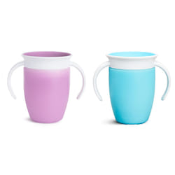 Munchkin Miracle 360 Sippy | Trainer Toddler | BPA Free Baby & Toddler Cups |Baby Cup| Leakproof | 6+ Months| 7oz/207 ml |2 Pack | Blue/Purple