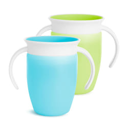 Munchkin Miracle 360 Sippy Trainer Toddler BPA Free Baby & Toddler Cups Baby Leakproof 6+ Months| 7oz/207 ml | 2 Pack | Blue/Green