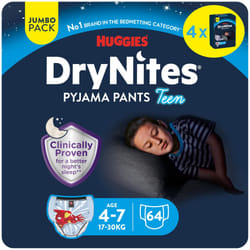Huggies DryNites, Night Time Pants For Boys - Boys 4-7yrs (64 Pants) - Pyjama Pants With Discrete Protection - Unbeatable Night Time Protection