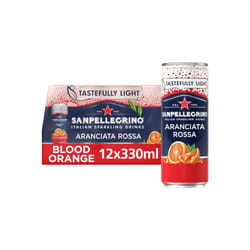 San Pellegrino Italian Sparkling Drinks Tastefully Light Sparkling Blood Orange Canned Soft Drink 12 x 330ml | 69 kCals per Can