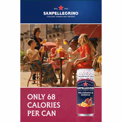 San Pellegrino Italian Sparkling Drinks Tastefully Light Sparkling Pomegranate & Orange Canned Soft Drink 12 x 330ml | 68 kCals per Can