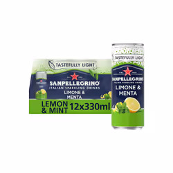 San Pellegrino Italian Sparkling Drinks Tastefully Light Sparkling Lemon & Mint Canned Soft Drink 12 x 330ml, 74 kCals per Ca ...