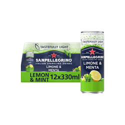 San Pellegrino Italian Sparkling Drinks Tastefully Light Sparkling Lemon & Mint Canned Soft Drink 12 x 330ml, 74 kCals per Can