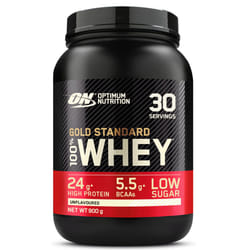 Optimum Nutrition Gold Standard 100% Whey Muscle Building and Recovery Protein Powder With and BCAA Amino Acids, Unflavoured, 30 Servings, 900 g