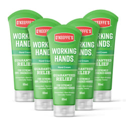 O'Keeffe's Working Hands, 80ml Tubes (5 Pack) - Hand Cream for Extremely Dry, Cracked Levels, Creates a Protective Layer & Prevents Loss