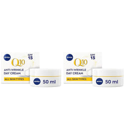 NIVEA Q10 Anti-Wrinkle Power Firming Day Cream SPF 15 (50ml), Anti-Wrinkle Face Cream Identical Q10 and Creatine, Face Cream for Wrinkles (Pack of 2)