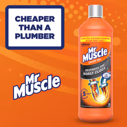Mr Muscle Drain Unblocker, Sink & Drain Cleaner, Fast Acting Heavy Duty Gel Formula, 3x Better Than Bleach, Safe for All Pipes, Duo Pack, (2 x 1L)