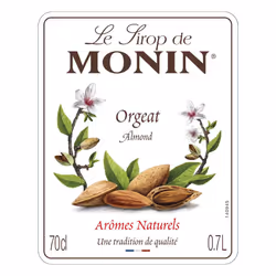MONIN Premium Almond Orgeat Syrup 700ml for Coffee and Cocktails. Vegan-Friendly, 100% Natural Flavours and Colourings