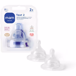 MAM Teats Size 2, Suitable for 2+ Months, MAM Medium Flow Teats with SkinSoft Silicone, Fits All MAM Baby Bottles, Baby Feedi ...