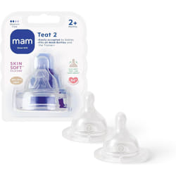 MAM Teats Size 2, Suitable for 2+ Months, MAM Medium Flow Teats with SkinSoft Silicone, Fits All MAM Baby Bottles, Baby Feeding Essentials, Pack of 2