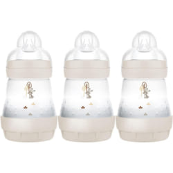 MAM Easy Start Self Sterilising Anti-Colic Baby Bottle 3 Pack (3 x160 ml) Slow Flow MAM Teats Size 1, Newborn Essentials, Grey (Designs May Vary)
