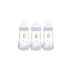 MAM Easy Start Self Sterilising Baby Bottle Pack of 3 (3 x Bottle with Medium Flow MAM Teats Size 2, Newborn Essentials, Pink (Designs May Vary)