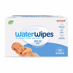 WaterWipes Plastic-Free Original Baby Wipes, 99.9% Water Based Wipes, Unscented for Sensitive Skin, 720 count (Pack of 12)