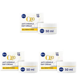 NIVEA Q10 Anti-Wrinkle Power Firming Day Cream SPF 15 (50ml), Anti-Wrinkle Face Cream Identical Q10 and Creatine, Face Cream for Wrinkles (Pack of 3)