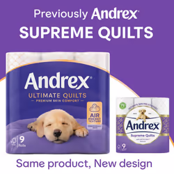Andrex Ultimate Quilts 9 Mega Toilet Rolls = 13.5 Standard Toilet Rolls, 50% Longer Paper, Air Pocket Technology for Soft, Thick Sheets, FSC Certified