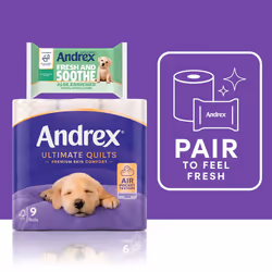 Andrex Ultimate Quilts 9 Mega Toilet Rolls = 13.5 Standard Toilet Rolls, 50% Longer Paper, Air Pocket Technology for Soft, Thick Sheets, FSC Certified
