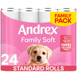 Andrex Family Soft Toilet Paper 24 Rolls (Previously Andrex Gentle Clean) Gentle on your Family's skinâ Pack of 24 Toilet Rolls, FSC Certified