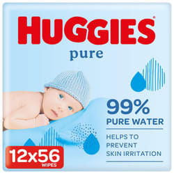Huggies Pure, Baby Wipes, 12 Packs (672 Wipes Total) - Natural Wet Wipes for Skin - 99 Percent Pure Water - Fragrance Free to Clean and Protect